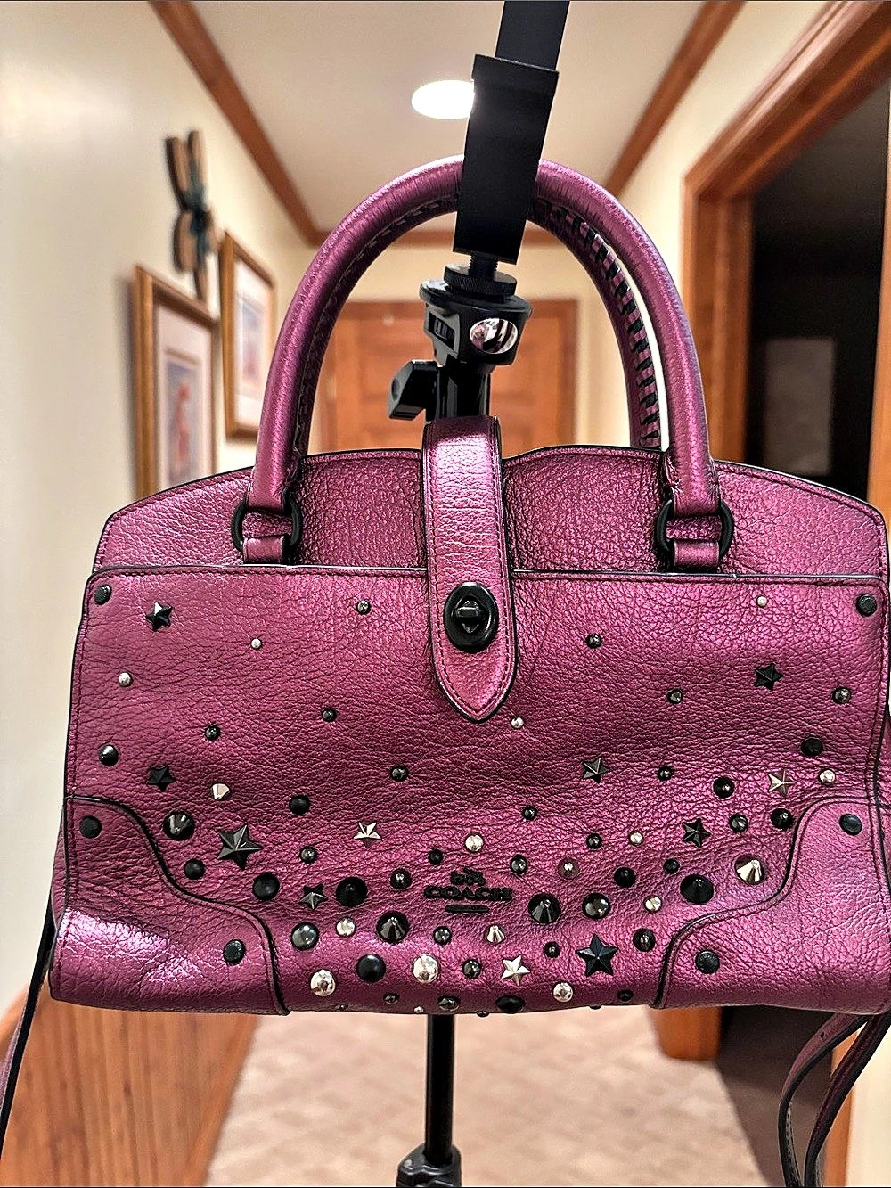 Coach Studded Satchel in Pink